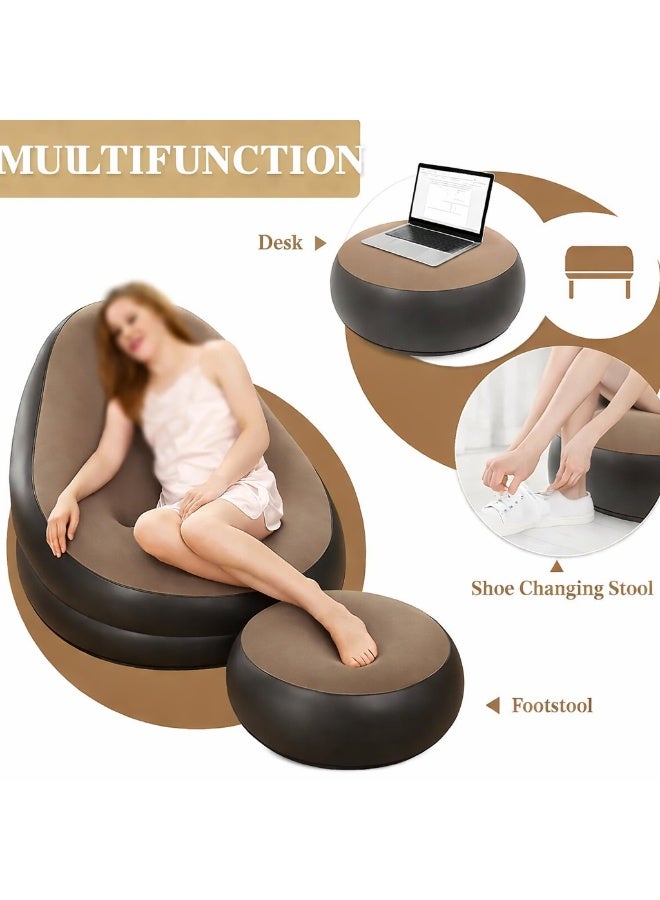 Inflatable Sofa Chair with Ottoman – Comfortable Air Lounge Chair with Footrest | Portable Flocking PVC Recliner Seat for Indoor, Outdoor, Camping & Relaxation - Image 4